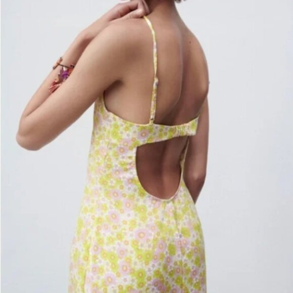 Zara Satin Slip Dress Womens Size Large Printed Sleeveless Floral Midi - Picture 3 of 13